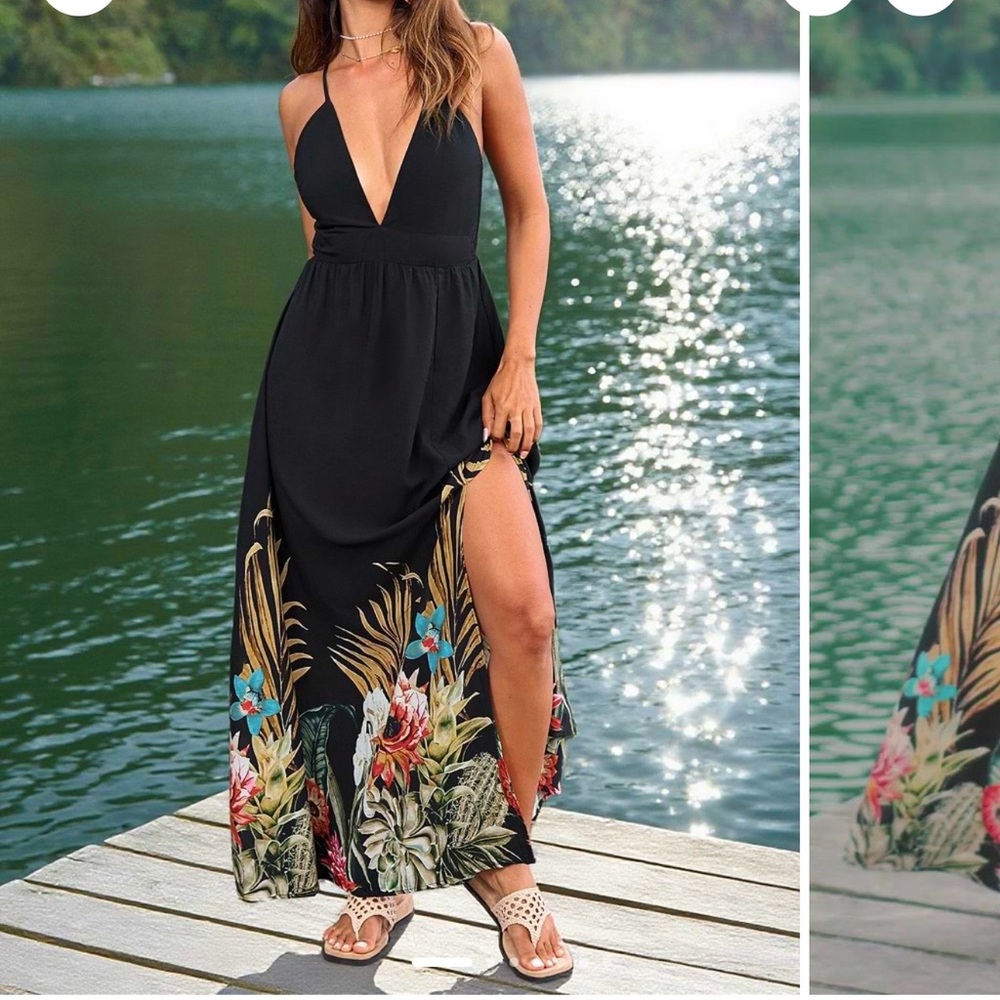 Cupshe Black Floral Maxi Dress
